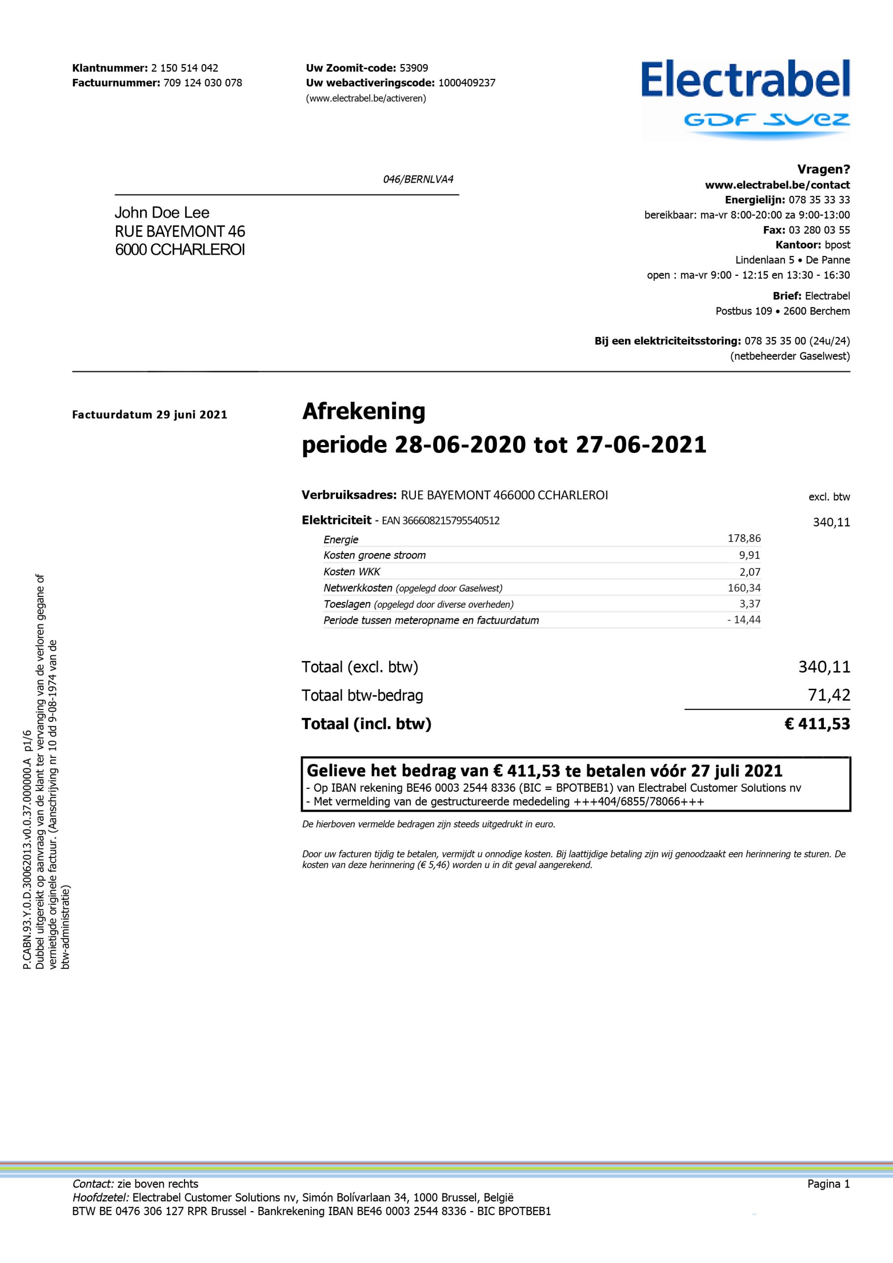Belgium Utility Bill