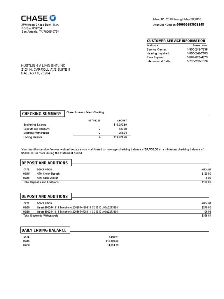 Chase Bank Statement