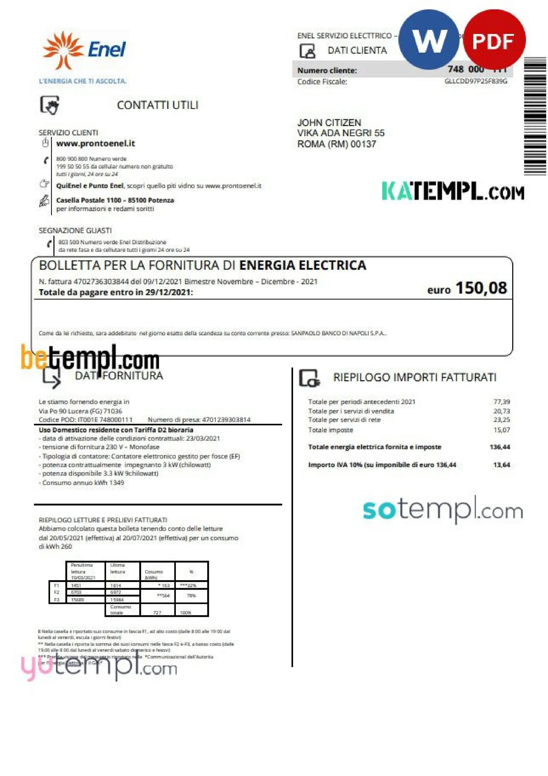 Italy Utility Bill