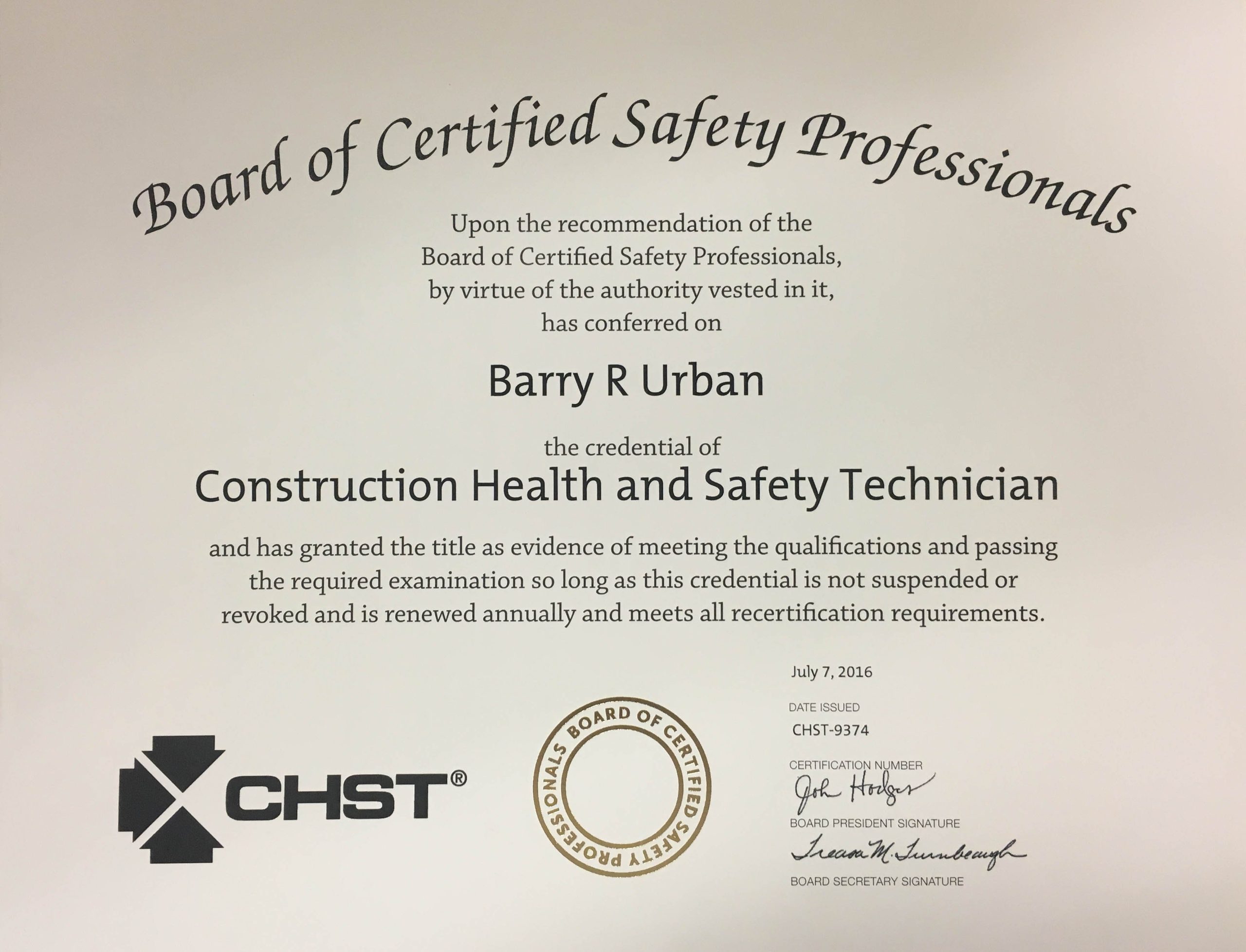 Real CHST Certificate