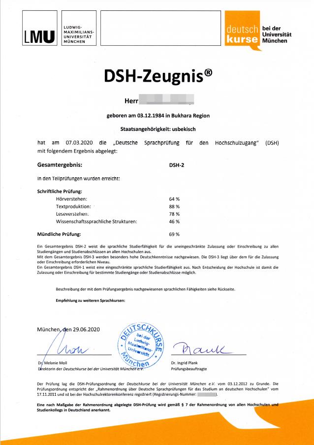 Real DSH Certificate