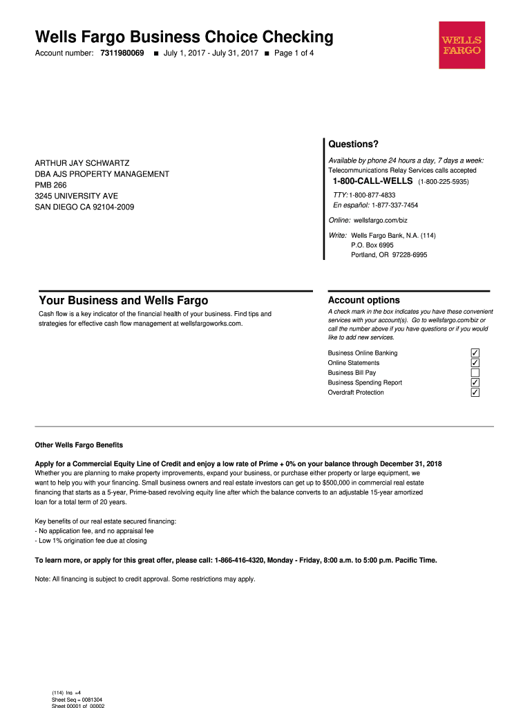 Real Wells Fargo Bank Statement