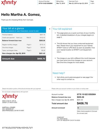 US Xfinity Utility Bill