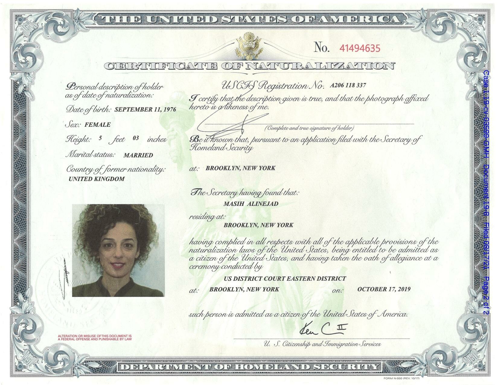 Certificate of Naturalization