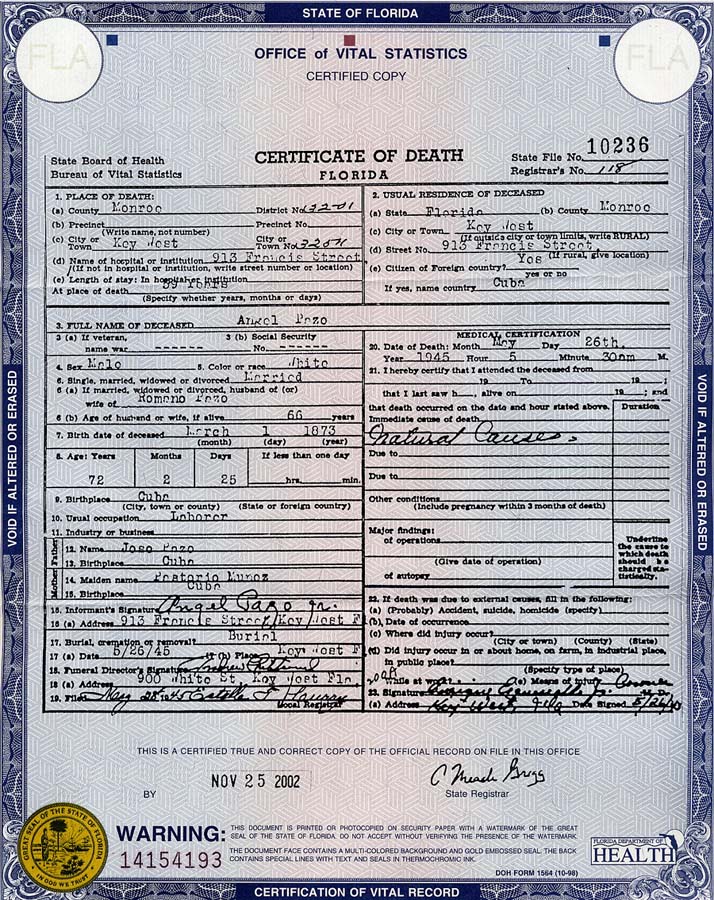 Real Death Certificate