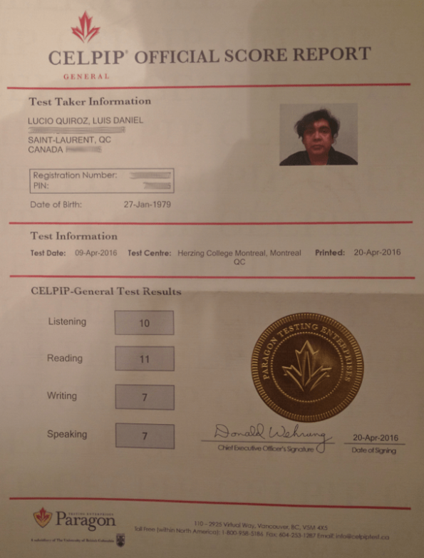 Real CELPIP Certificate