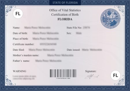 Real Florida Birth Certificate