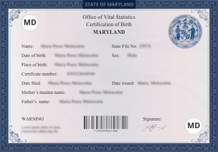 Buy Real Maryland Birth Certificate