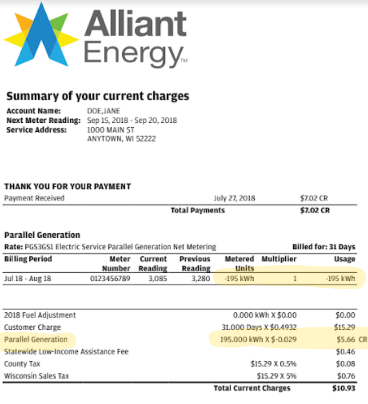 Alliant Energy Utility Bill
