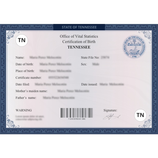 Buy Real Tennessee Birth Certificate